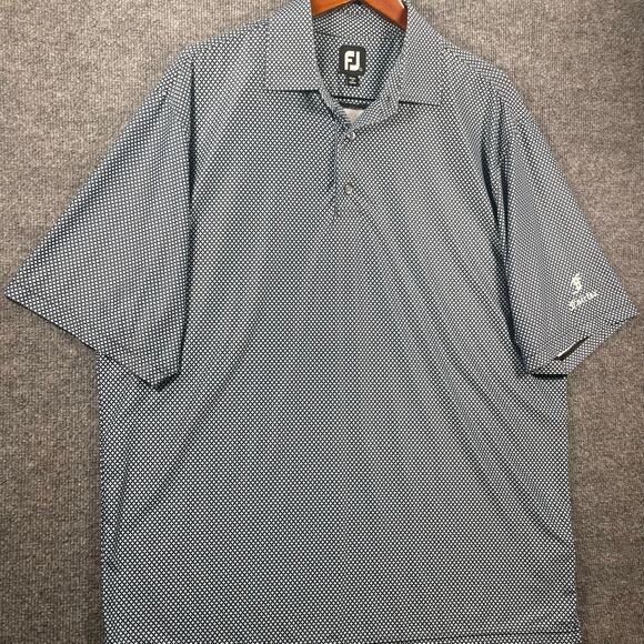 FootJoy Golf Polo Shirt Men's Large Blue Geometric Allover Outdoors Stretch - Picture 2 of 11